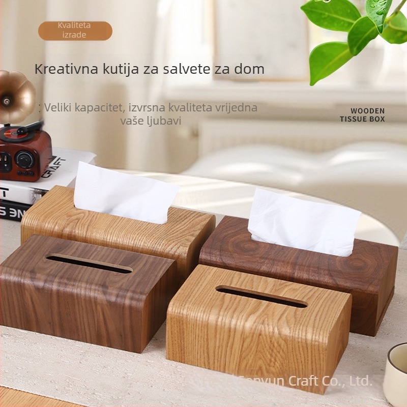Drvena kutija za salvete s japansko-nordijskim minimalističkim dizajnom, pogodna za dnevni boravak, kupaonicu i kuhinju, velike veličine