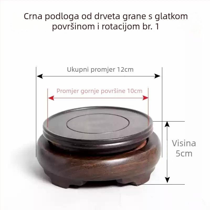 Okretna podloga od ebonskog drveta s ukrasnim rezbarijama, držač za kameni lonac i vazu