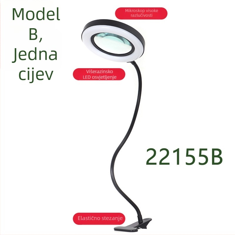 Metalna stolna LED lampa s povećalom za tetoviranje obrva, 64 LED dioda, promjer 155 mm, trobojno osvjetljenje za čitanje