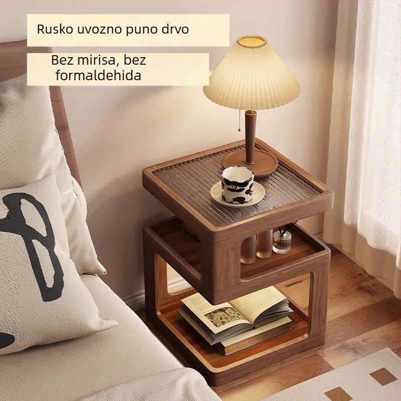 Masivno drveni noćni ormarić — moderan minimalistički dizajn s prostorom za pohranu u spavaćoj sobi