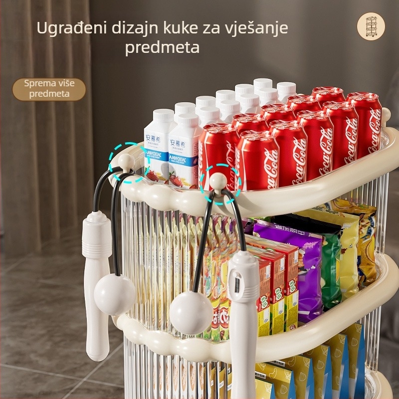 Višeslojni mobilni regal za skladištenje grickalica, kompaktno kolica za odlaganje, plastična noćna polica za spavaću sobu, višenamjensko skladištenje