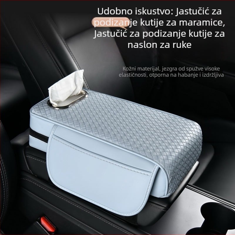 Podložak za središnju konzolu automobila, s podiznim pretincem za pohranu i kutijom za maramice – 3-u-1