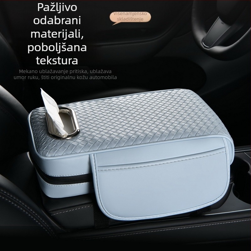 Podložak za središnju konzolu automobila, s podiznim pretincem za pohranu i kutijom za maramice – 3-u-1