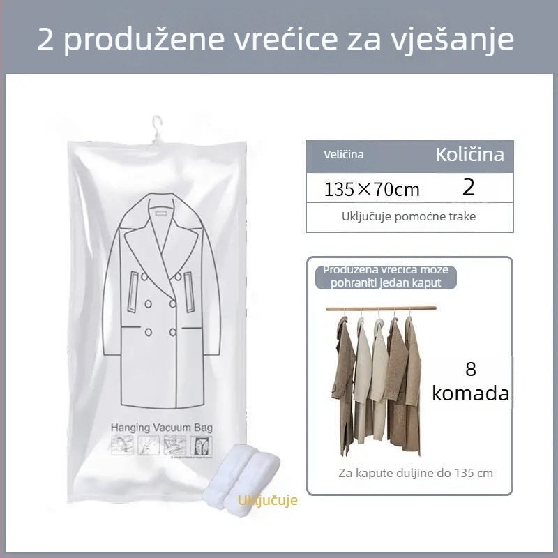 Vreća za skladištenje kaputa i jakni s visećim dizajnom, vakuumska kompresijska vreća za jednobojnu odjeću