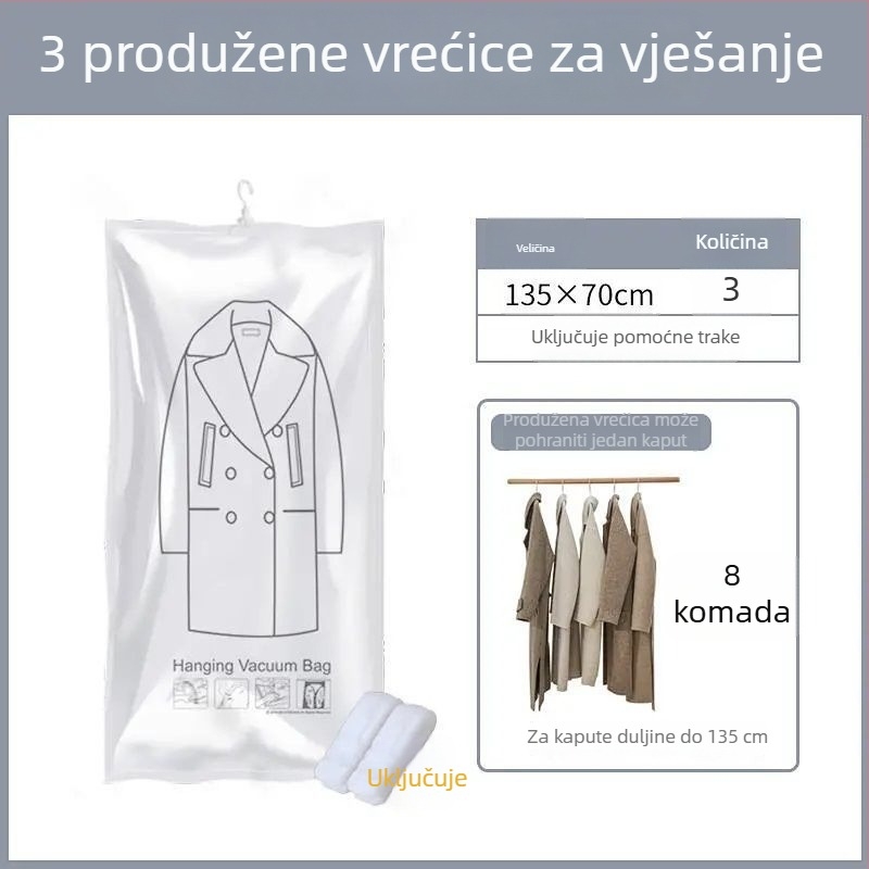 Vreća za skladištenje kaputa i jakni s visećim dizajnom, vakuumska kompresijska vreća za jednobojnu odjeću