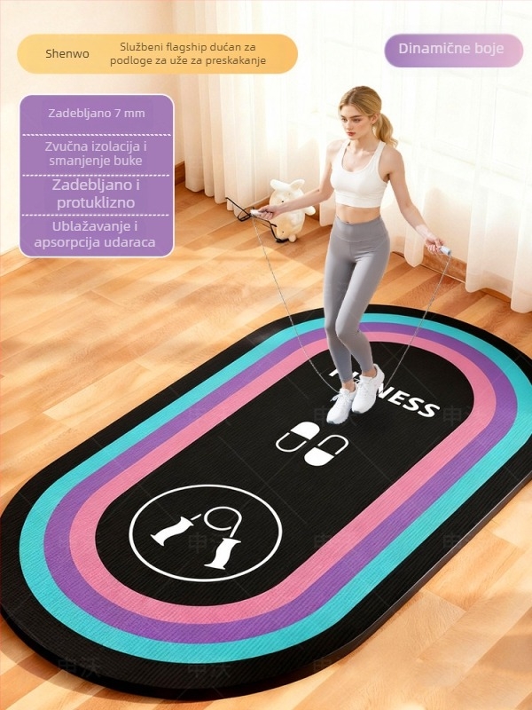 Debeli amortizirajući mat za skakanje užetom, joga mat, ovalna podloga za kućnu upotrebu, tiha, protuklizna, prugasti uzorak, 80×120 cm, debljina 1,5 cm