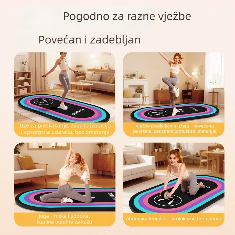 Debeli amortizirajući mat za skakanje užetom, joga mat, ovalna podloga za kućnu upotrebu, tiha, protuklizna, prugasti uzorak, 80×120 cm, debljina 1,5 cm