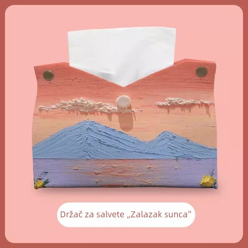 Kožna kutija za maramice s motivom uljne slike, pogodna za dom i automobil, moderno minimalistički dizajn