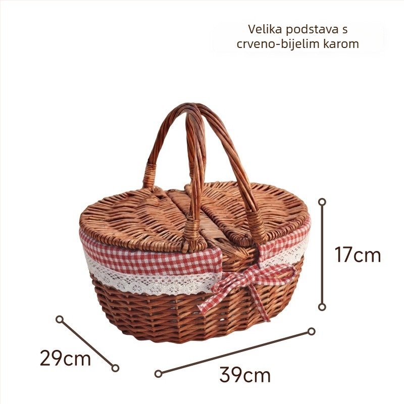 Ručni pleteni koš za piknik od pruća s ručkom, višenamjenski koš za pohranu i koš za jaja