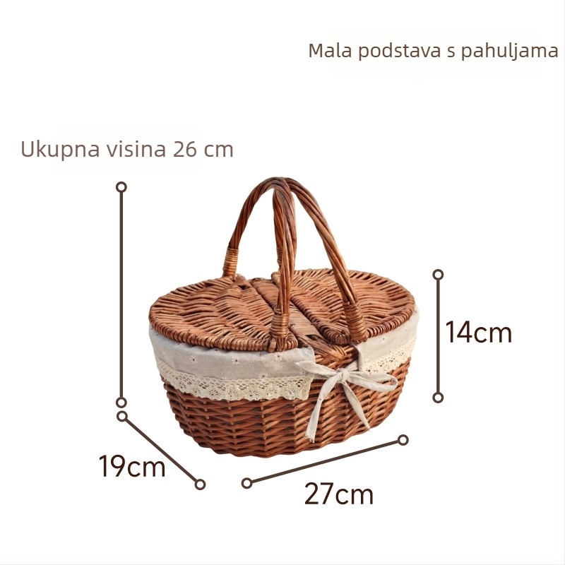 Ručni pleteni koš za piknik od pruća s ručkom, višenamjenski koš za pohranu i koš za jaja