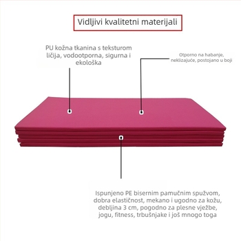Dječja gimnastička podloga za ples i jogu – debeli, protuklizni PU materijal, 120×60×3 cm