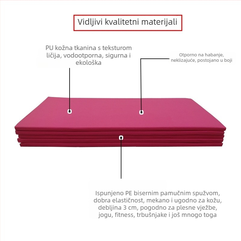 Dječja gimnastička podloga za ples i jogu – debeli, protuklizni PU materijal, 120×60×3 cm