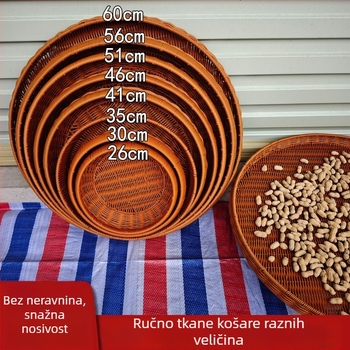 Ručni tkan okrugli koš za sušenje s imitacijom ratana – višestruki pladanj za hranu: kruh, pareno pecivo, paprika i sušene namirnice