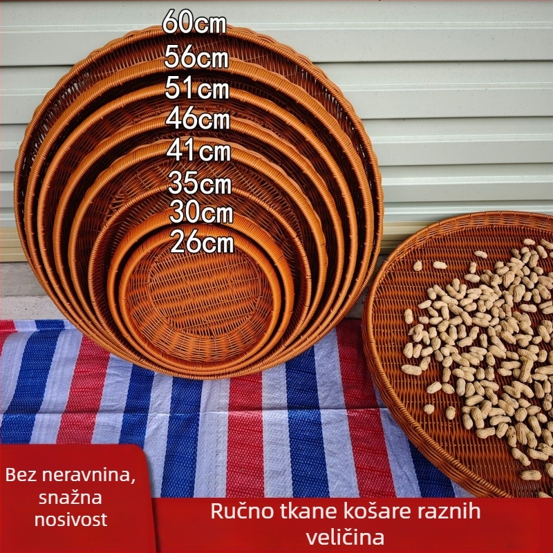 Ručni tkan okrugli koš za sušenje s imitacijom ratana – višestruki pladanj za hranu: kruh, pareno pecivo, paprika i sušene namirnice