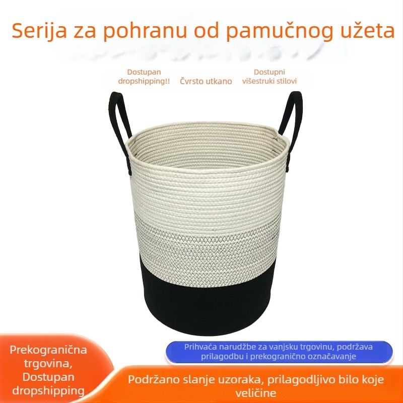 Okrugla košara za pohranu od pamukovog užeta s poklopcem, za odlaganje odjeće i igračaka