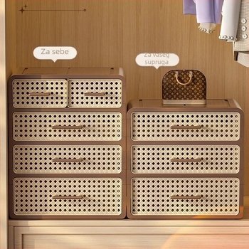 Kutija za pohranu čarapa i donjeg rublja, retro stil, 3-u-1 košara s pretincima i ladicom, štedi prostor