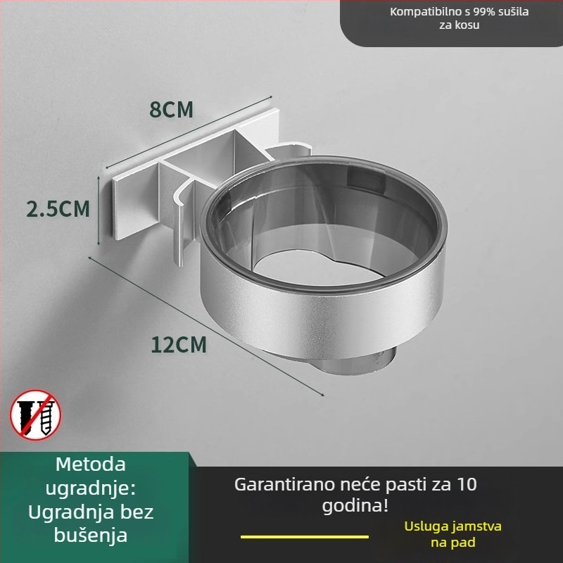 Zidni držač za sušilo za kosu – bez bušenja, organizator kupaonice