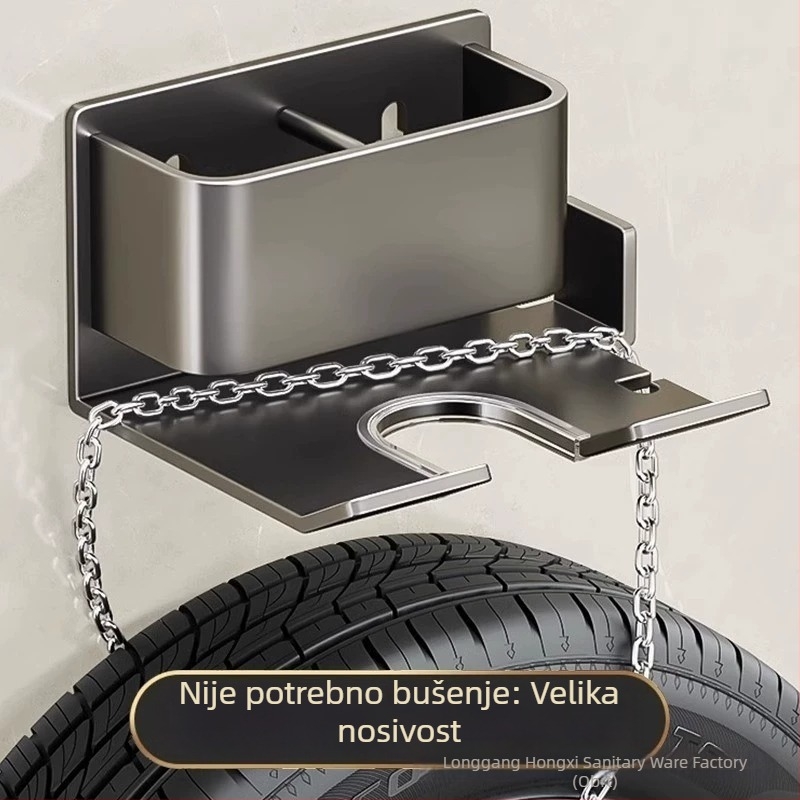 Stalak za sušilo za kosu, zidni držač, bez bušenja, kvadratnog oblika, jedan nivo, moderan minimalistički dizajn