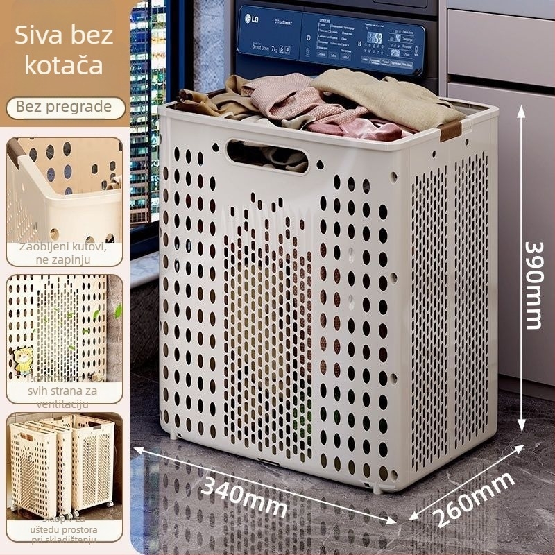 Sklopivi koš za rublje s kotačićima, veliki kapacitet, moderni minimalistički dizajn za kupaonicu