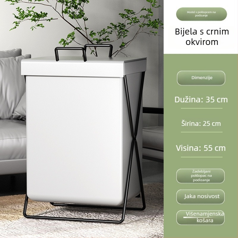 Sklopiva košara za prljavo rublje s poklopcem, koš za pranje s dizajnom od željeza