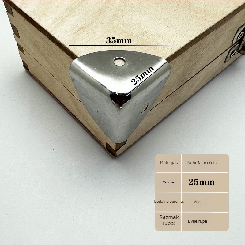 Nerđajući čelični kutni dodatak za kutije 25x25 mm – dodatak za kutije za zanate i kozmetiku
