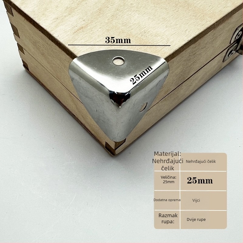 Nerđajući čelični kutni dodatak za kutije 25x25 mm – dodatak za kutije za zanate i kozmetiku