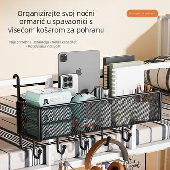 Vješeni koš za pohranu pored kreveta u studentskom domu, bez bušenja, minimalistički dizajn