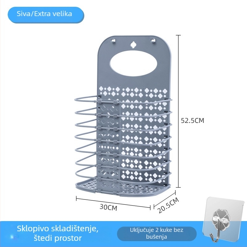 Zidni koš za prljavu odjeću, bez bušenja, sklopivi, za kupaonicu