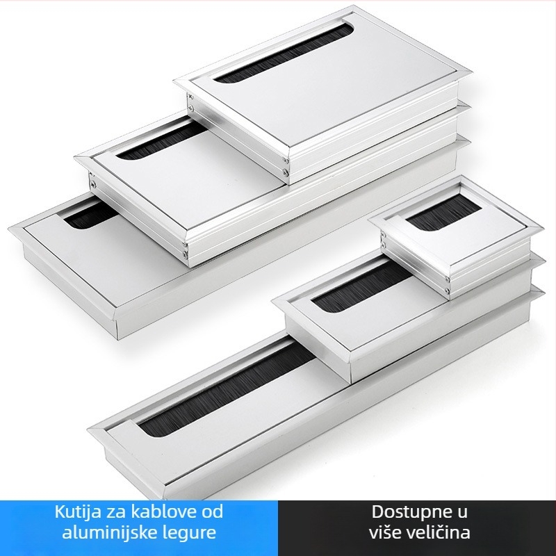 Aluminijska kutija za kabel s poklopcem od aluminijske legure, kvadratni poklopac za otvore za kabel, dekorativni poklop za stolnu organizaciju kablova, moderan minimalistički dizajn, oksidirani završetak
