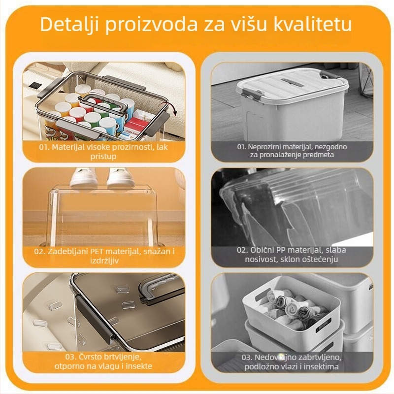 Prozirna kutija za pohranu s velikom kapacitetom za odjeću, igračke, grickice i knjige
