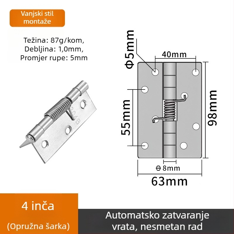 Nehrđajući čelični šarka s oprugom, automatsko vraćanje i torzijska opruga – kompaktni mini šarka za ormariće