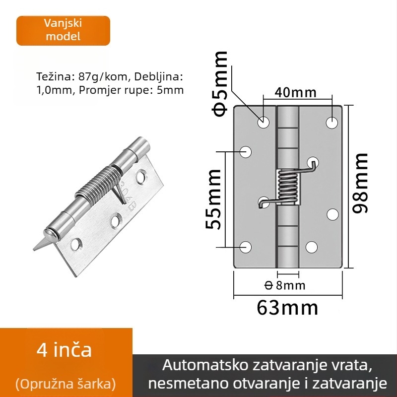 Nehrđajući čelični šarka s oprugom, automatsko vraćanje i torzijska opruga – kompaktni mini šarka za ormariće