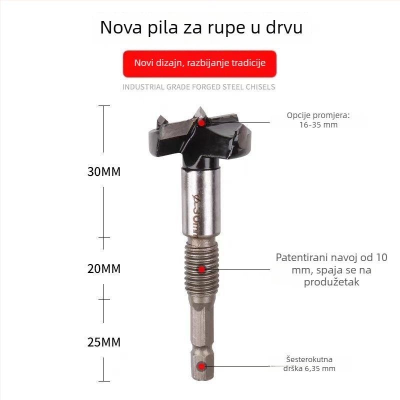 5-dijelni skup bušenja rupa u drvu s vanjskim navojem, bušač za porozne cigle i produženi plastični bušač za drvo