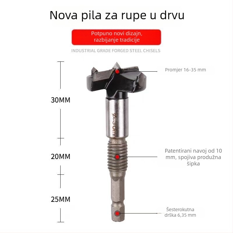 5-dijelni skup bušenja rupa u drvu s vanjskim navojem, bušač za porozne cigle i produženi plastični bušač za drvo