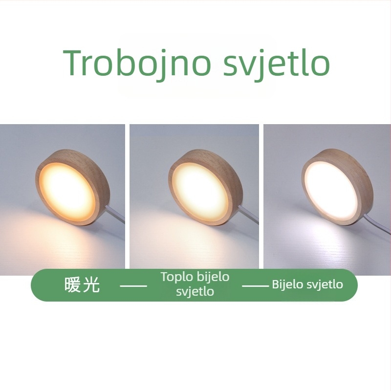 Kružna LED podloga od masivnog drveta za bocu vina, bežično DIY noćno svjetlo, kristalna podloga lampe za izložbu