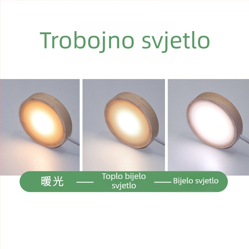 Kružna LED podloga od masivnog drveta za bocu vina, bežično DIY noćno svjetlo, kristalna podloga lampe za izložbu