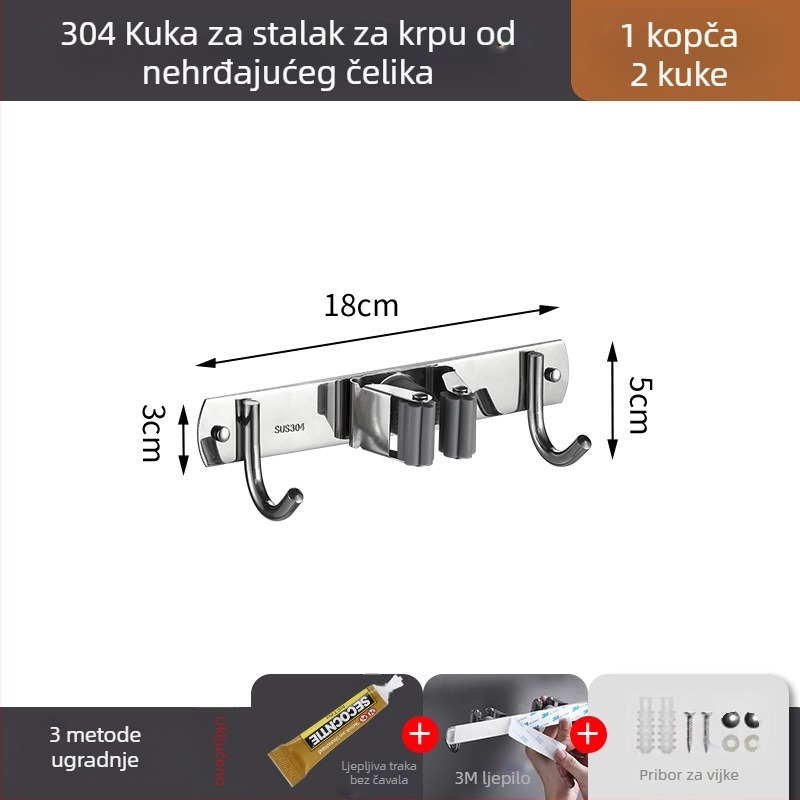 Klip za mop od nehrđajućeg čelika, zidni držač bez bušenja