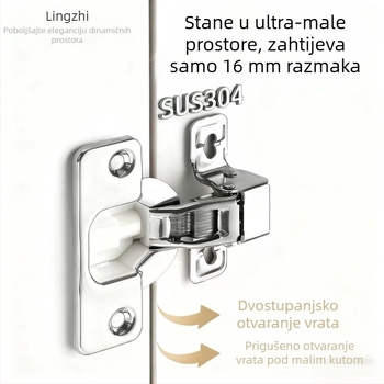 Šarka od nehrđajućeg čelika s ultra-kratkim ramom i hidrauličnim amortizerom, za uska bočna vrata garderobe