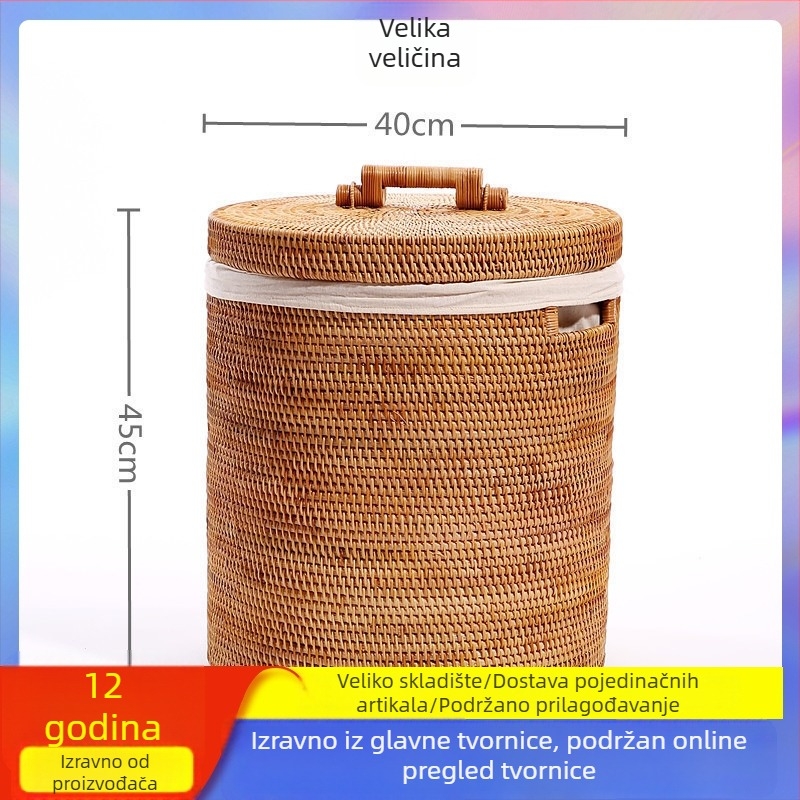 Veliki ratan koš za rublje s poklopcem, japanski stil, lagani luksuz