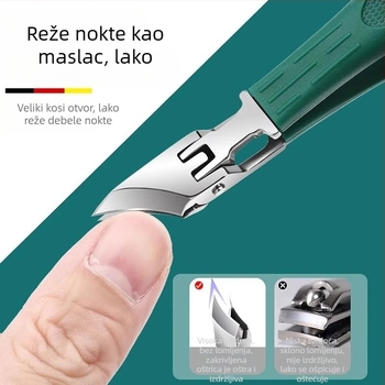 Kompaktno oštri kliješta za nokte s nagnutim čeljustima i zaštitom od prskanja, za debele i tvrde nokte; dizajn orlovog kljuna