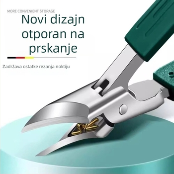 Kompaktno oštri kliješta za nokte s nagnutim čeljustima i zaštitom od prskanja, za debele i tvrde nokte; dizajn orlovog kljuna