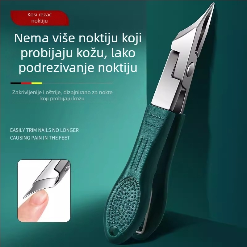 Kompaktno oštri kliješta za nokte s nagnutim čeljustima i zaštitom od prskanja, za debele i tvrde nokte; dizajn orlovog kljuna