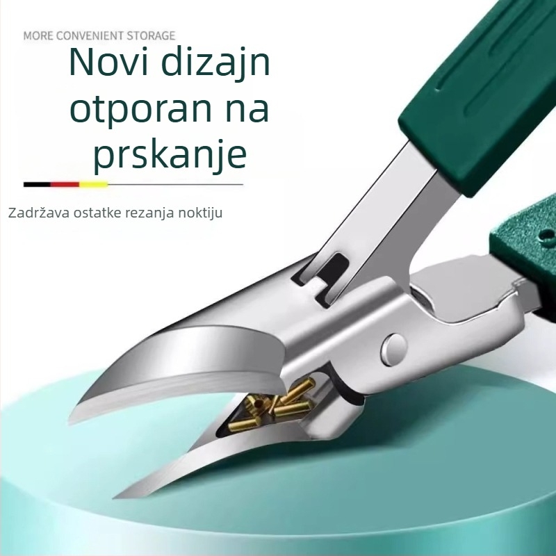 Kompaktno oštri kliješta za nokte s nagnutim čeljustima i zaštitom od prskanja, za debele i tvrde nokte; dizajn orlovog kljuna