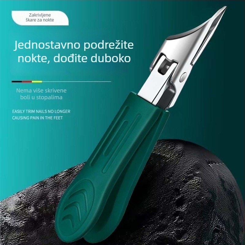 Kompaktno oštri kliješta za nokte s nagnutim čeljustima i zaštitom od prskanja, za debele i tvrde nokte; dizajn orlovog kljuna