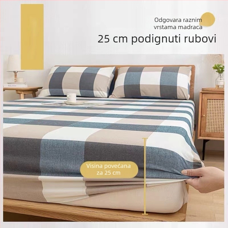 Minimalistički 100% pamuk prilagođeni pokrov za krevet 1,5 m – potpuno obuhvaća madrac, zaštita od prašine