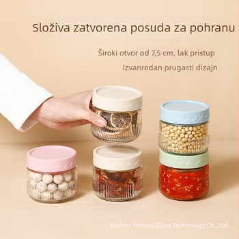 Kuhinjska staklena posuda s hermetičkim zatvaranjem za čaj i grickalice, prozirna, jednostavna za slaganje, okrugla staklena posuda