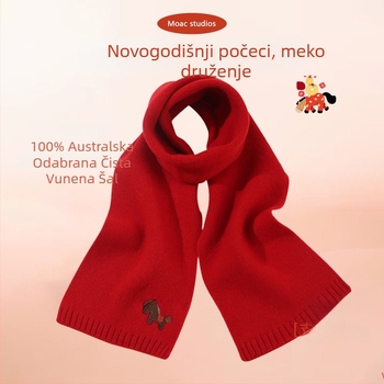 Crveni pleteni šal od 100% čiste vune, za žene i muškarce, zimski modni dodatak, topao i svestran