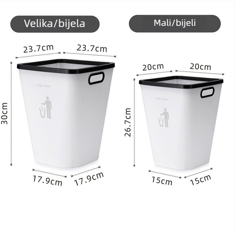 Velika kanta za otpad za dom, pogodna za dnevni boravak, spavaću sobu, kuhinju, kupaonicu i WC, s poklopcem s tlakom prstena i mat završnom obradom