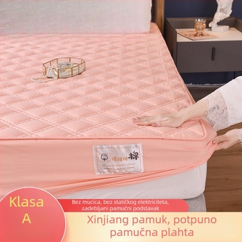 Napinjajući list od 100% pamuka s prešivljenom punom, protuklizan, debeo; zaštita madraca i prekrivač kreveta