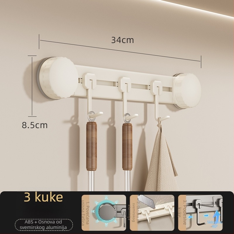Kuhinjski kuk s vakuumom, bez bušenja, nosivost 3-5 kg, organizator za špatule i žlice, moderan dizajn, 8 komada, ABS materijal
